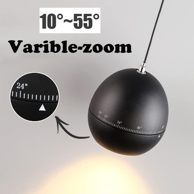 Kiven 7W Zoomable Track Pendant Light H-Type Retractable Lift Droplight with Aluminum Globe Shade Focusable Spotlight Indoor Island Light Adjustable Length Lamp for Decor,Black - 3 Pack