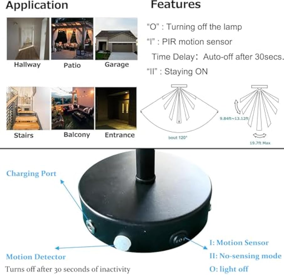 Kiven Auto ON/Off Battery Powered Lamp, Operated Motion Sensor Table Lamp with Fabric Lampshade, Cordless Table Lamp Indoor Adjustable Height, Nightstand Lamp for Bedroom Hallway,TD0625-W