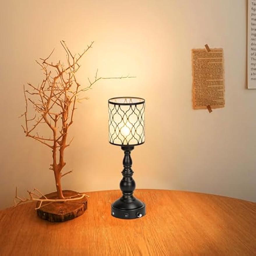 Kiven Cordless Table Lamp,Dimmable Rustic Farmhouse Bedside Desk Lamps with Metal Lampshade,2700K Warm White, Rechargeable Nightstand Lamp for Office Home Decor Bedside DZ0484
