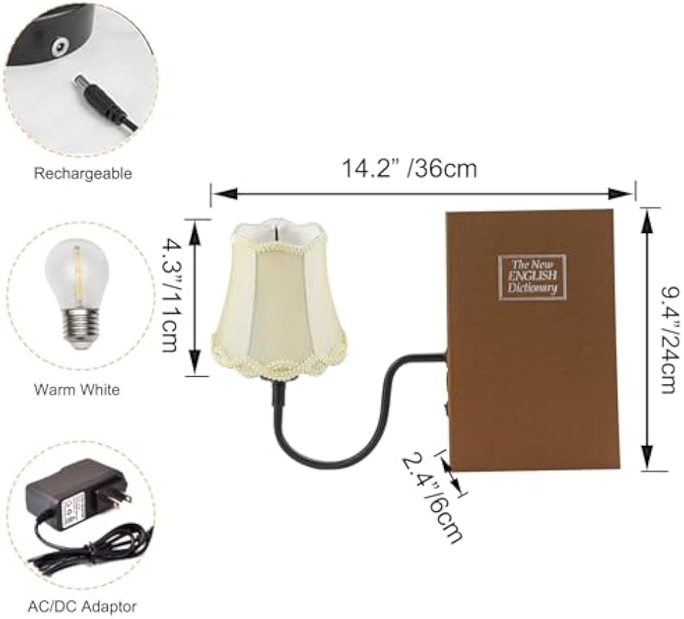 Kiven Cordless Table Lamp, Set of 2 Rechargeable Bookcase Lighting with Cream Fabric Lampshade, Farmhouse Decorative Bookend, Cordless Lamp for Bedside Bookshelf Office Home Decor