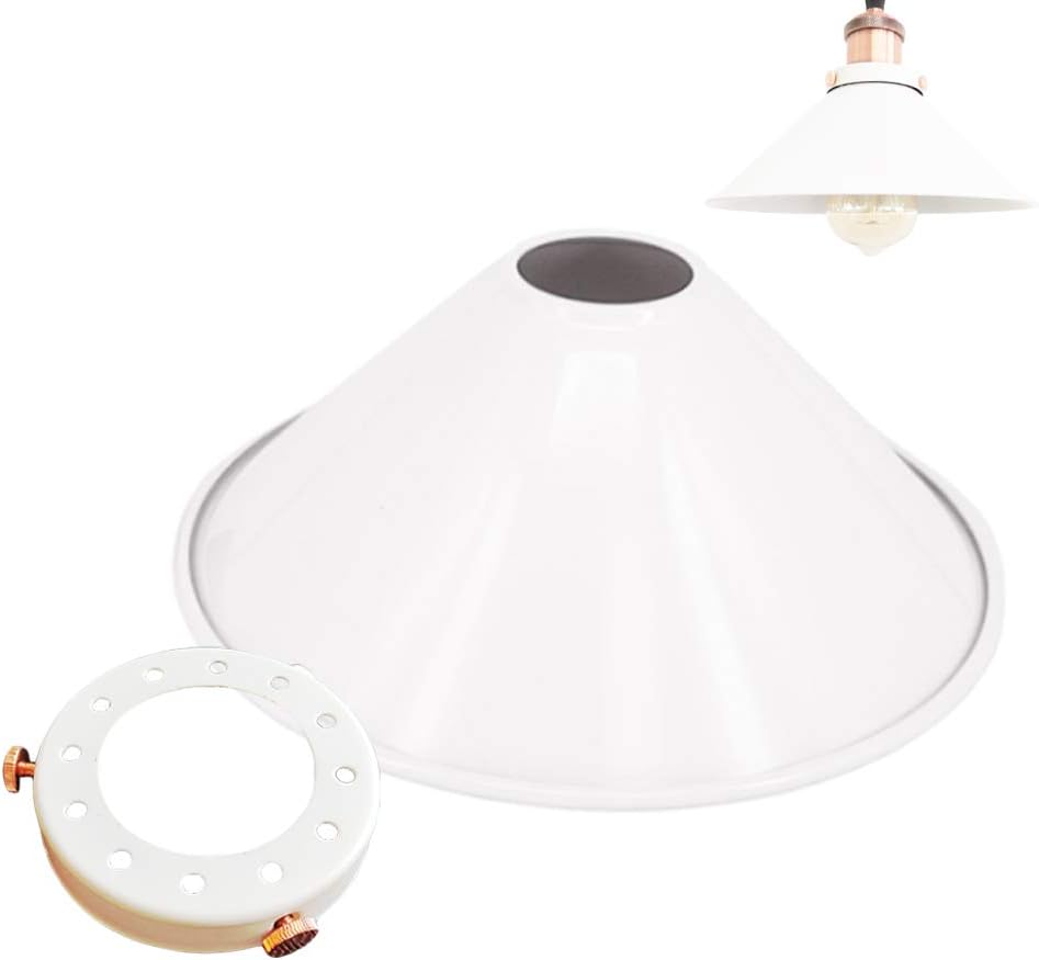 4-Pack 8.7" Industrial Vintage Metal Bulb Guard Iron Cone Hanging Ceiling Pendant Light Holder Decorative Lamp Shade Decorative Ring Included(White)