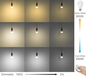 Kiven LED bulb demonstrating dimmable functionality with warm and cool white light options controlled by a remote.