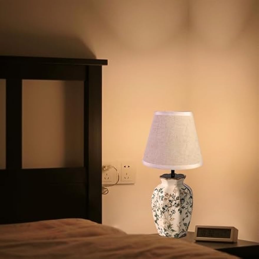 Kiven Cordless Table Lamp, Dimmable LED Vase Lamps with Fabric Lampshade, Classic Cottage Ambient Light, 1-Light Rechargeable Nightstand Lamp for Office Bookcase Bedside TD0998