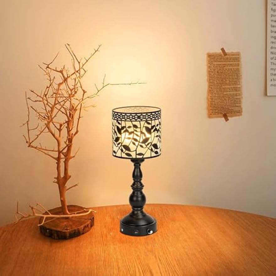 Kiven Cordless Table Lamp,Dimmable Rustic Farmhouse Bedside Desk Lamps with Metal Lampshade,2700K Warm White, Rechargeable Nightstand Lamp for Office Home Decor Bedside DZ0475