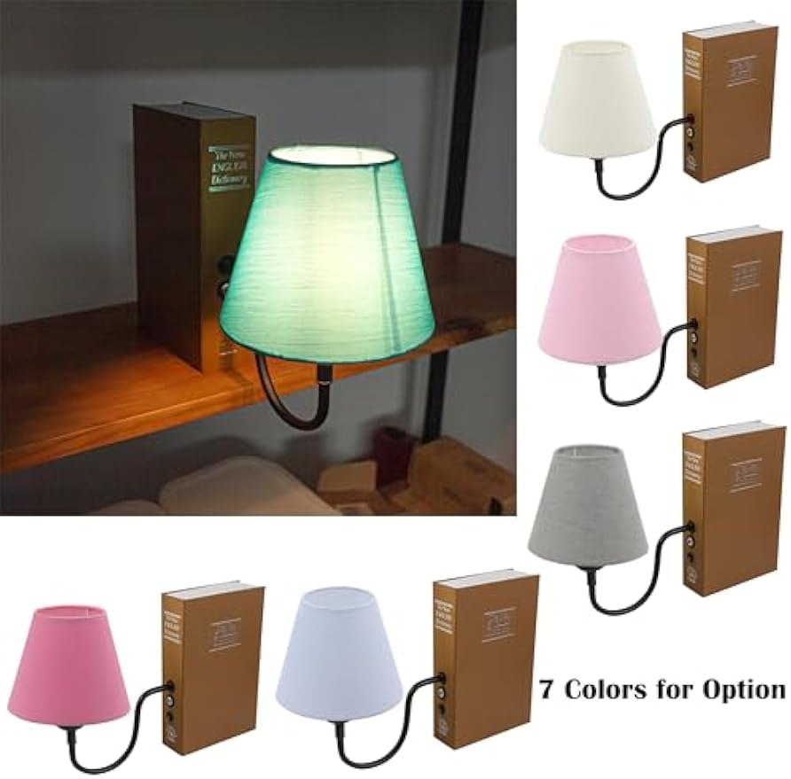 Kiven Plug-in Table Lamp, 1-Light Vintage Bookshelf Lamp with White Fabric Lampshade, Farmhouse Decorative Bookend, Plug in Book Lamp for Office Home Decor Bedside Bookcase