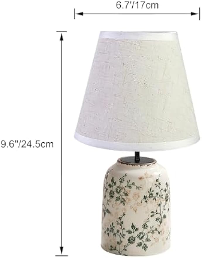 Kiven Cordless Table Lamp, Dimmable LED Vase Lamps with Fabric Lampshade, Classic Cottage Ambient Light, 1-Light Rechargeable Nightstand Lamp for Office Bookcase Bedside TD0997