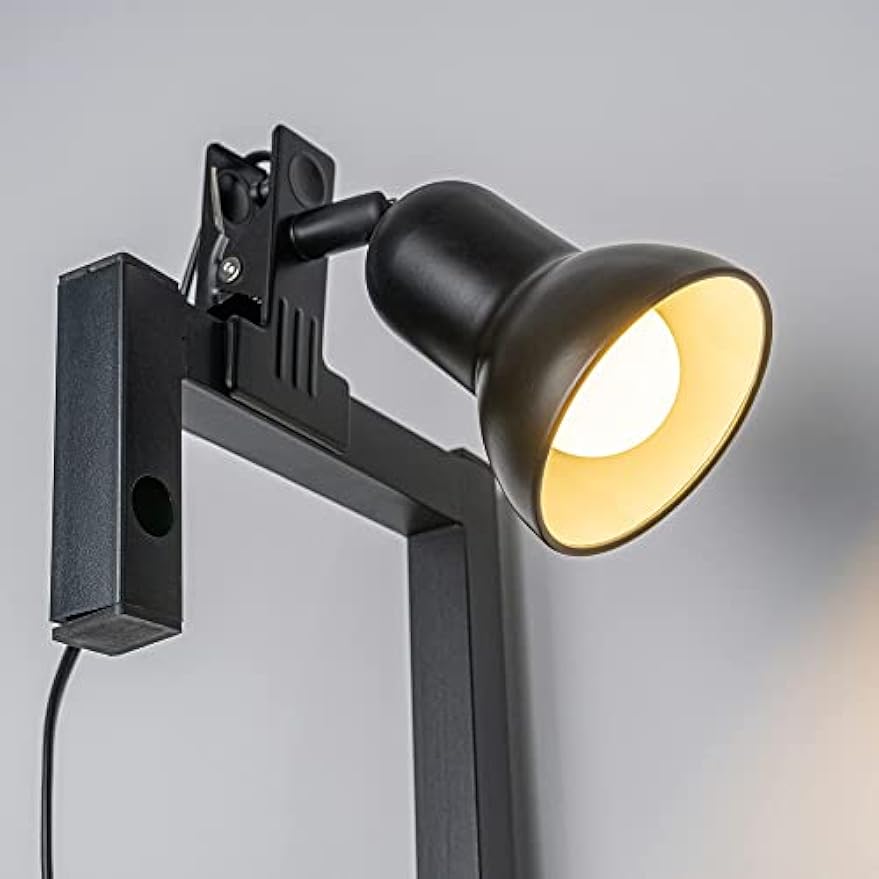 Kiven Clip on Lamp with Clamp Base and Adjustable Light Arm, Dimmable Desk Lamp with Timing Setting for Paintings, Bedside, Reading, E26 Socket(Bulb Not Included),Black Finsh