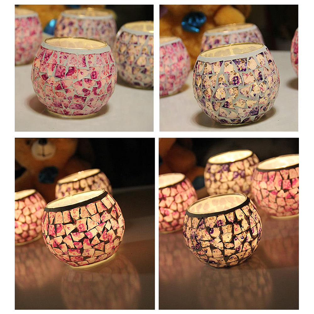 Dimmable LED Mini Night Light with Mosaic Glass Shade in pink and cream tones, perfect for ambiance and decor.