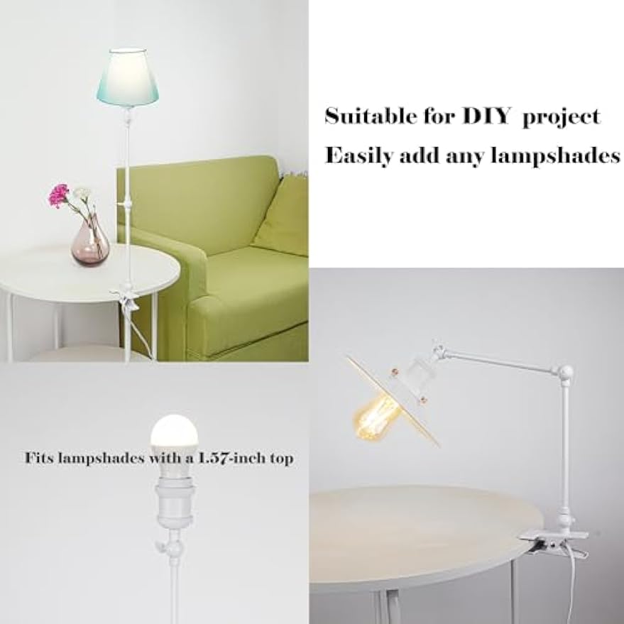 Kiven Industrial Clip-on Desk Lamp, 1-Light Iron Nightstand Lamp with Flexible Arm, 8.2FT Plug in Cord, Decorative Clamp Lamp for Office Home Bookshelf Bedside E26 Sokcet,Silver