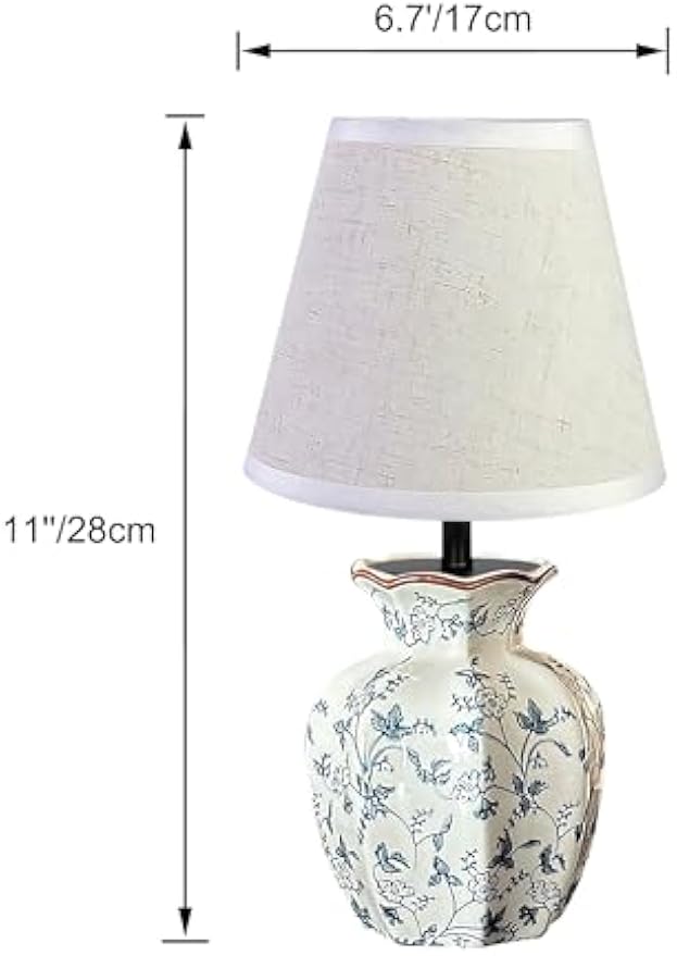 Kiven Cordless Table Lamp, Dimmable LED Vase Lamps with Fabric Lampshade, Classic Cottage Ambient Light, 1-Light Rechargeable Nightstand Lamp for Office Bookcase Bedside TD0991