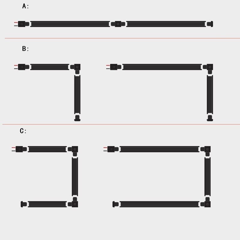Black Halo track lighting connectors: straight, L, and U-shaped layouts. Flexible design for custom track light arrangements.