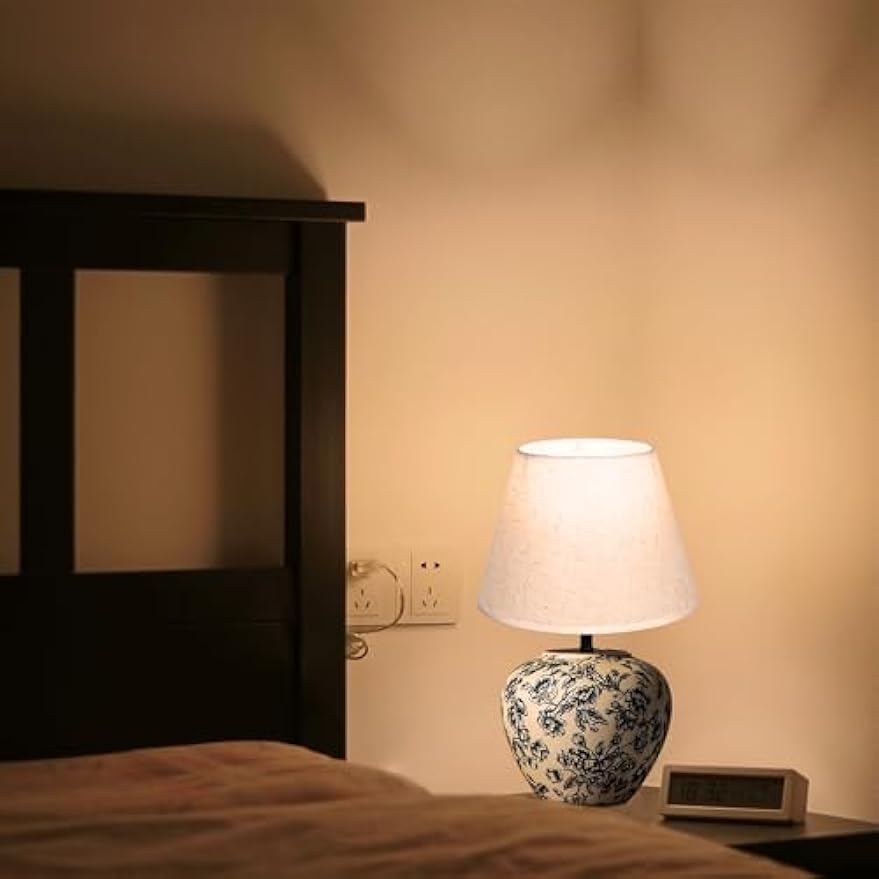 Kiven Cordless Table Lamp, Dimmable LED Vase Lamps with Fabric Lampshade, Classic Cottage Ambient Light, 1-Light Rechargeable Nightstand Lamp for Office Bookcase Bedside TD1011C
