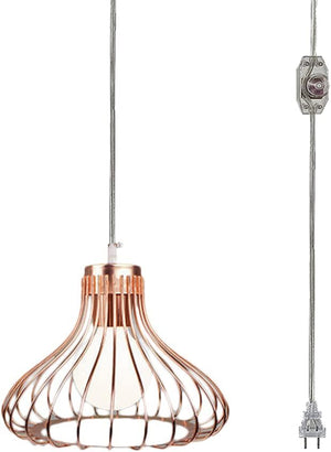 Kiven Dimmable Swag Rose Gold Pendant Light with Adjustable Height, 20ft Plug - In Cord, E26 Base, No Wiring Needed for Dining/Living Room