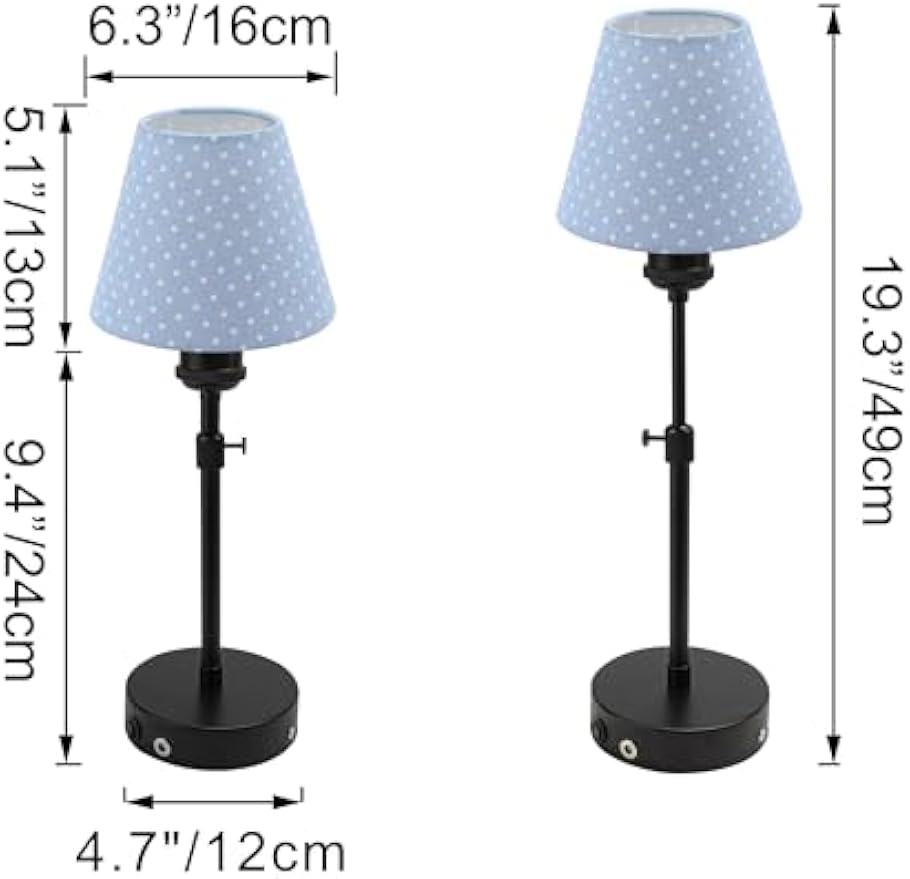Kiven Auto ON/Off Battery Powered Lamp, Operated Motion Sensor Table Lamp with Fabric Lampshade, Cordless Table Lamp Indoor Adjustable Height, Nightstand Lamp for Bedroom Hallway,TD0625-BL