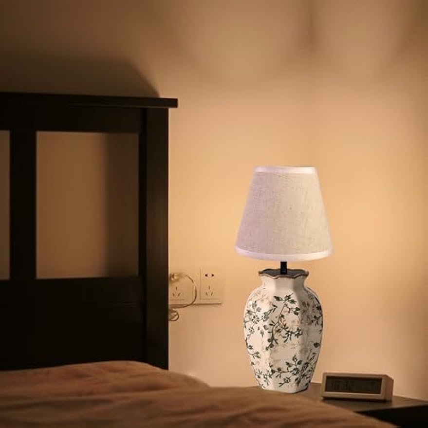 Kiven Cordless Table Lamp, Dimmable LED Vase Lamps with Fabric Lampshade, Classic Cottage Ambient Light, 1-Light Rechargeable Nightstand Lamp for Office Bookcase Bedside TD0999