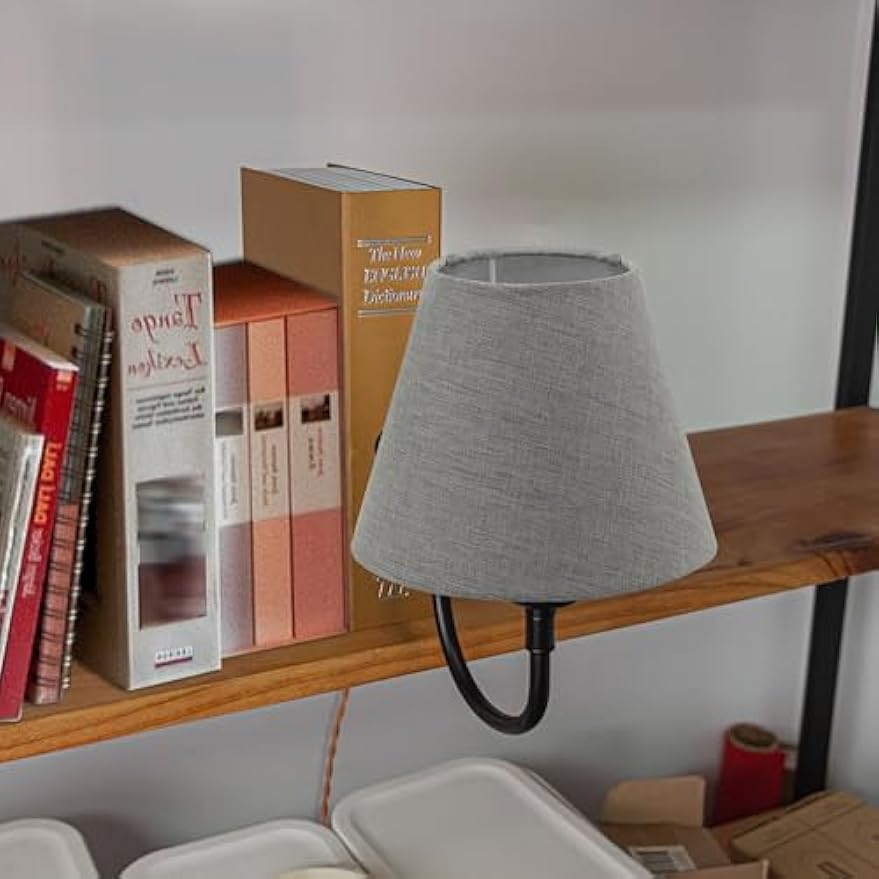 Kiven Plug-in Table Lamp, Set of 2 Vintage Bookshelf Lamp with Gray Fabric Lampshade, Farmhouse Decorative Bookend, Plug in Book Lamp for Office Home Decor Bedside Bookcase