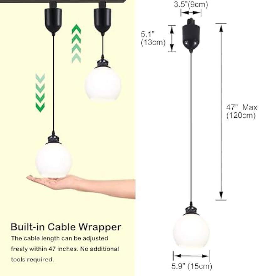 Kiven J-Type Track Lighting Pendants Adjustable Height,1-Light Modern Frosted Glass J Track Pendant Lights,Decorative Track Lighting Fixture for Kitchen Island Hallway TB3510