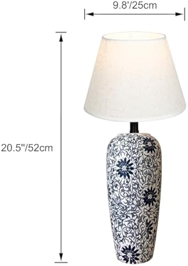 Kiven Cordless Table Lamp, Dimmable LED Vase Lamps with Fabric Lampshade, Classic Cottage Ambient Light, 1-Light Rechargeable Nightstand Lamp for Office Bookcase Bedside TD1013A