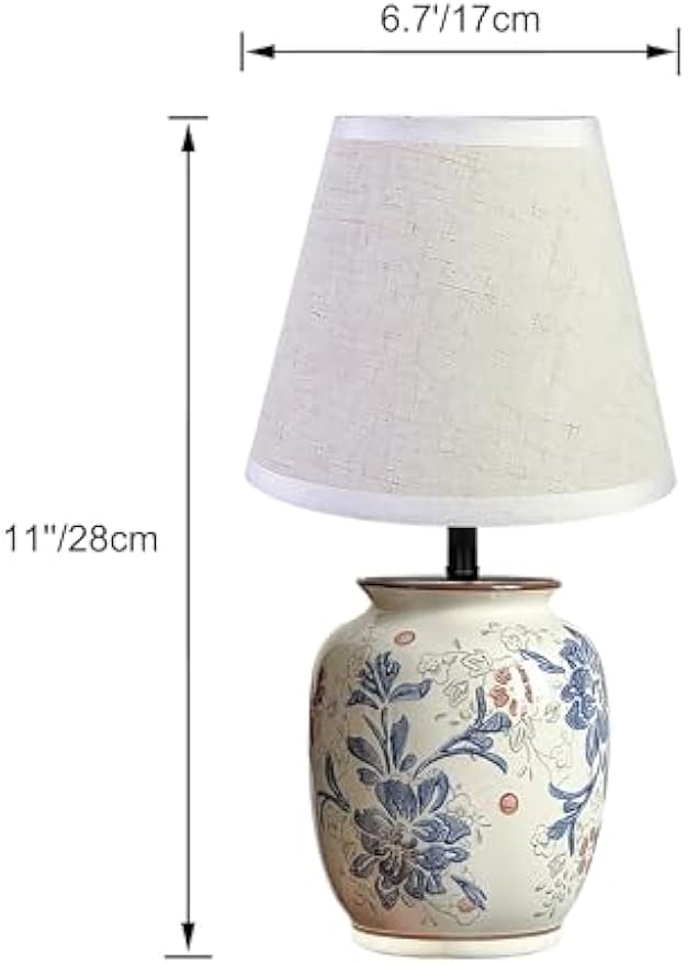 Kiven Cordless Table Lamp, Dimmable LED Vase Lamps with Fabric Lampshade, Classic Cottage Ambient Light, 1-Light Rechargeable Nightstand Lamp for Office Bookcase Bedside TD0993