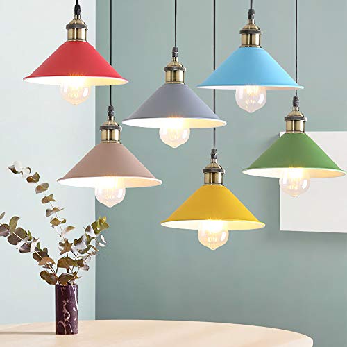 4-Pack 8.7"DIY Industrial Vintage Metal Bulb Guard Iron Cone Hanging Ceiling Pendant Light Holder Decorative Lamp Shade,Macaron Grey