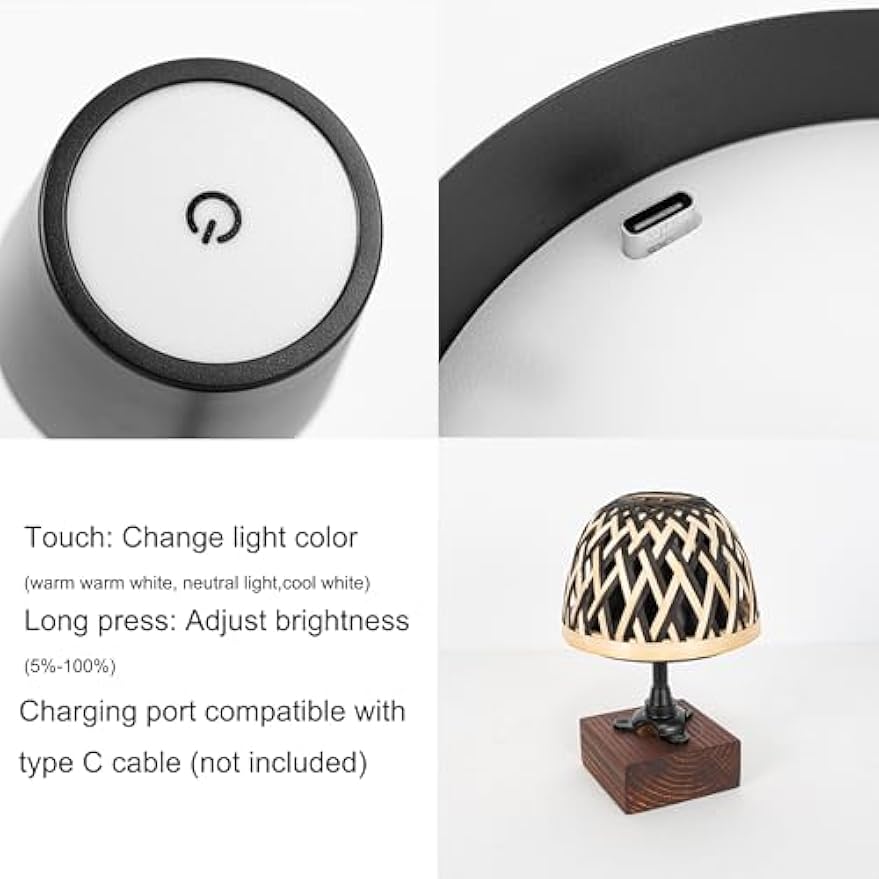 Kiven Cordless Table Lamp,Set of 2 Dimmable Bedside Lamps for Nightstand with 3 Colors Mode, Farmhouse Rechargeable Desk Lamps for Reading Home Decor Bedside TD1039