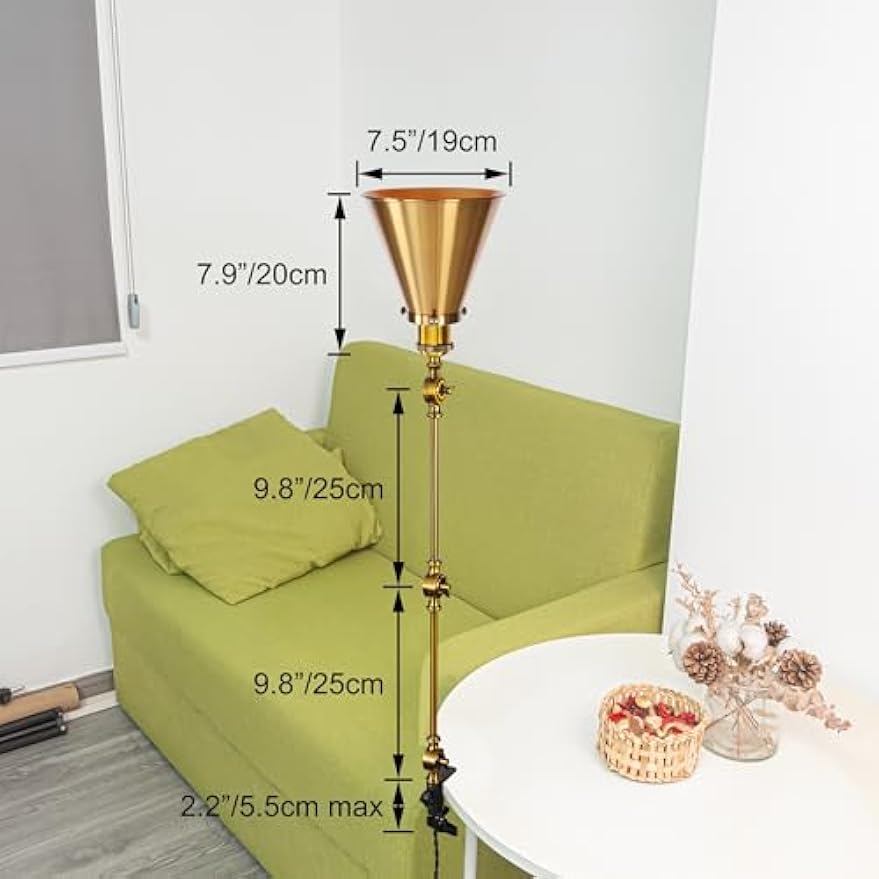 Kiven Dimmable Clamp Lamp, 1-Light Aluminum Nightstand Lamp with Flexible Swing Arm, 8.2FT Plug in Cord, Industrial Decorative Clip-on Desk Lamp for Bookshelf Office Bedside,Gold