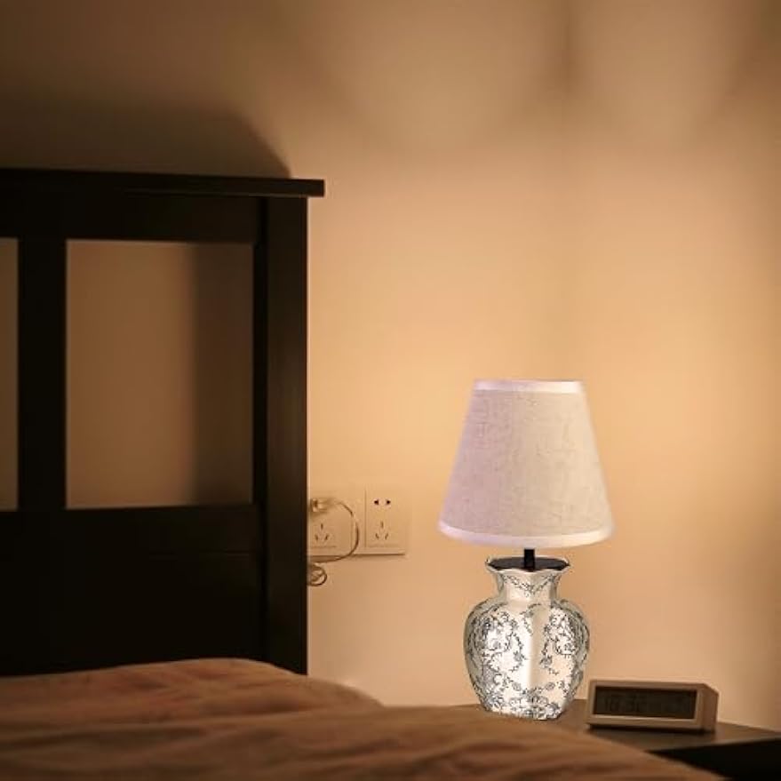 Kiven Cordless Table Lamp, Dimmable LED Vase Lamps with Fabric Lampshade, Classic Cottage Ambient Light, 1-Light Rechargeable Nightstand Lamp for Office Bookcase Bedside TD0989