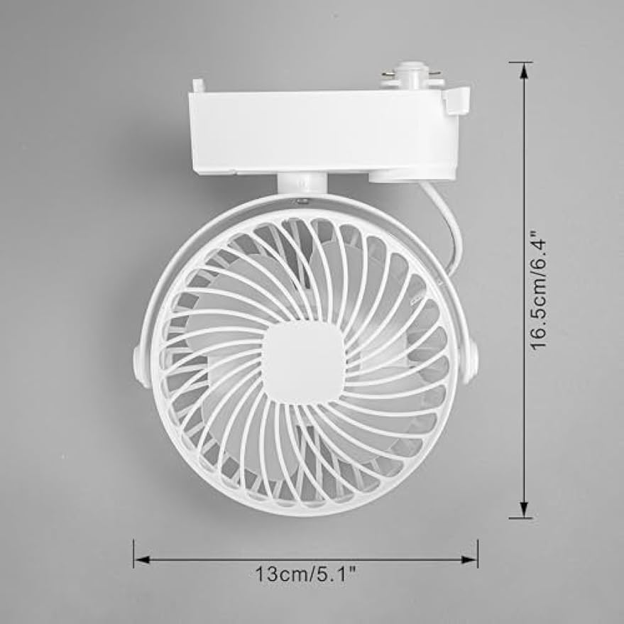 White Kiven H-Type track mini fan, adjustable angle, 16.5cm/6.4" high, 13cm/5.1" wide. Perfect for kitchen or home decor.