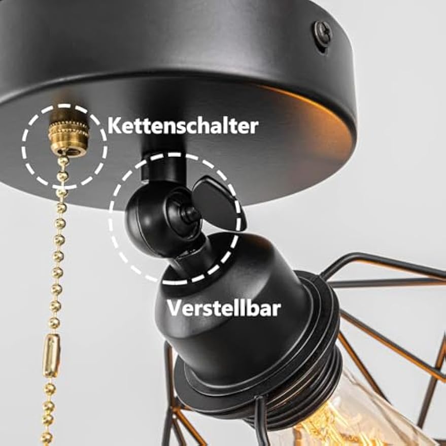 Black Kiven RV ceiling light, adjustable spotlight with chain switch, perfect for camper interior.