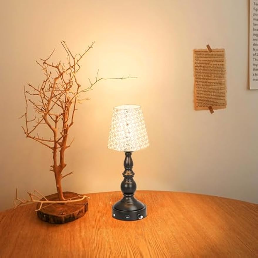 Kiven Cordless Table Lamp,Dimmable Rustic Farmhouse Bedside Desk Lamps with Metal Lampshade,2700K Warm White, Rechargeable Nightstand Lamp for Office Home Decor Bedside DZ0483