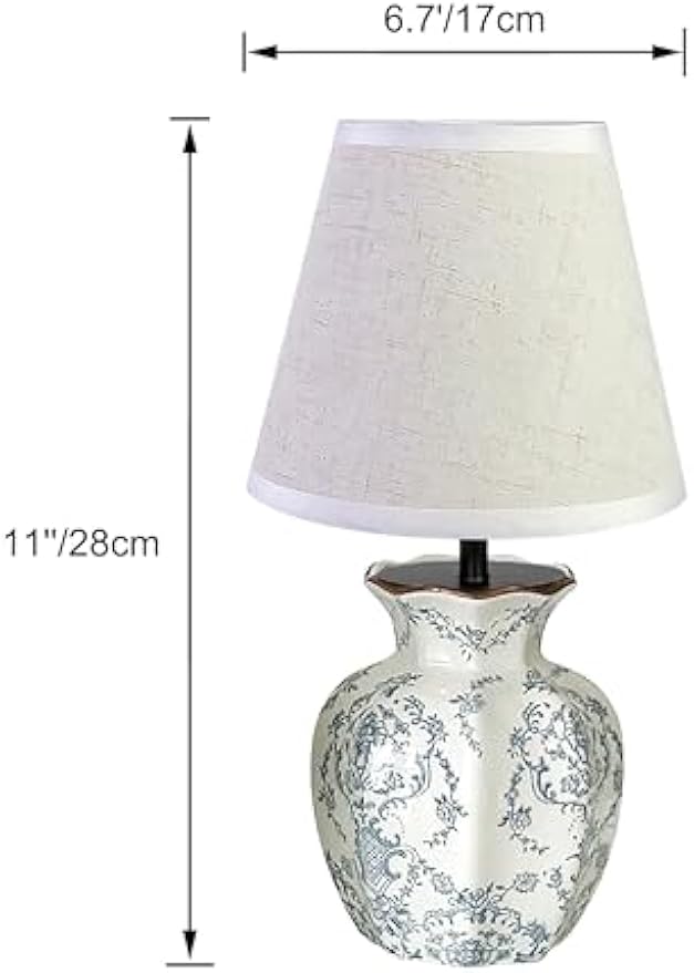Kiven Cordless Table Lamp, Dimmable LED Vase Lamps with Fabric Lampshade, Classic Cottage Ambient Light, 1-Light Rechargeable Nightstand Lamp for Office Bookcase Bedside TD0989