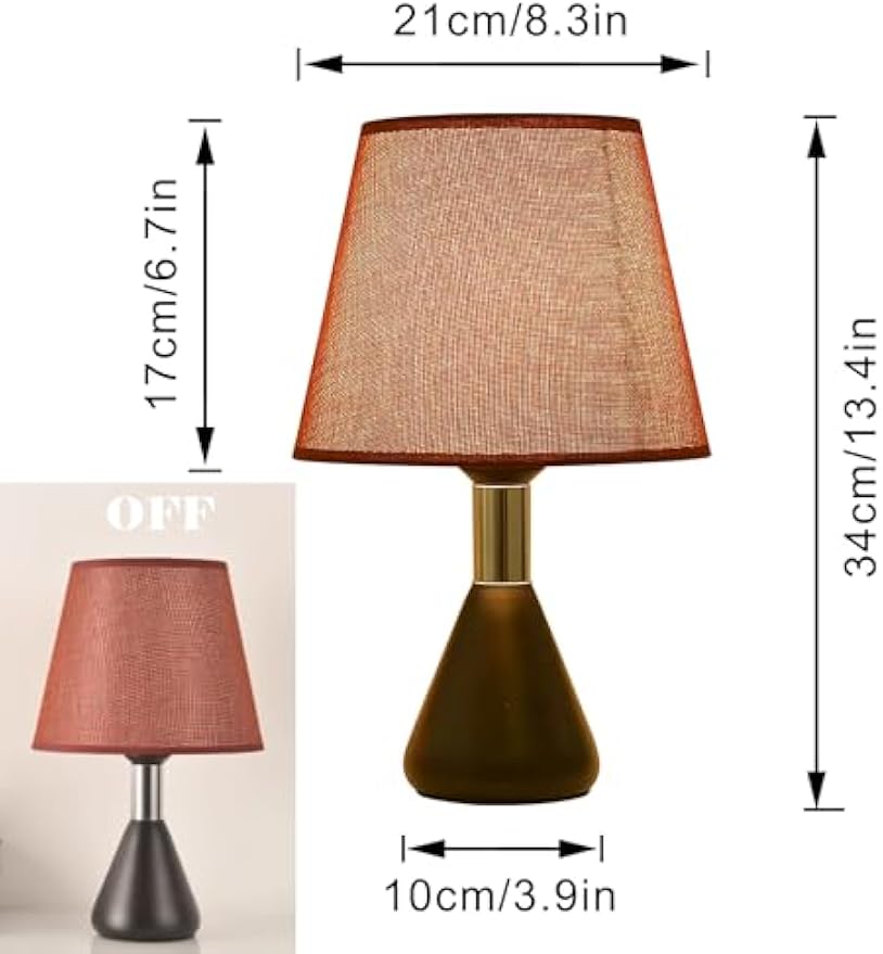 Kiven Cordless Table Lamp, Dimmable Desk Lamp with φ6.3 Brown Fabric Lampshade, Farmhouse Rechargeable Nightstand Lamp with Black Base for Reading Home Decor Office Bedside, 1-Light