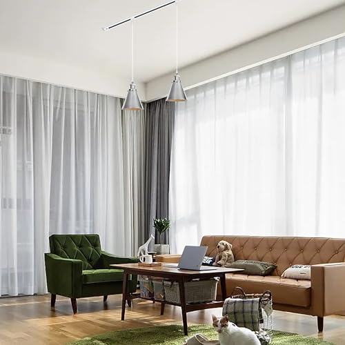 Kiven H-Type Track Lighting, 3-Light Modern Halo Track Pendant Light with Metal Lampshade,Dimmable H Track Light Pedant for Kitchen Island Home Cafe Bedroom, Cord Length 39.4",Silver Finish