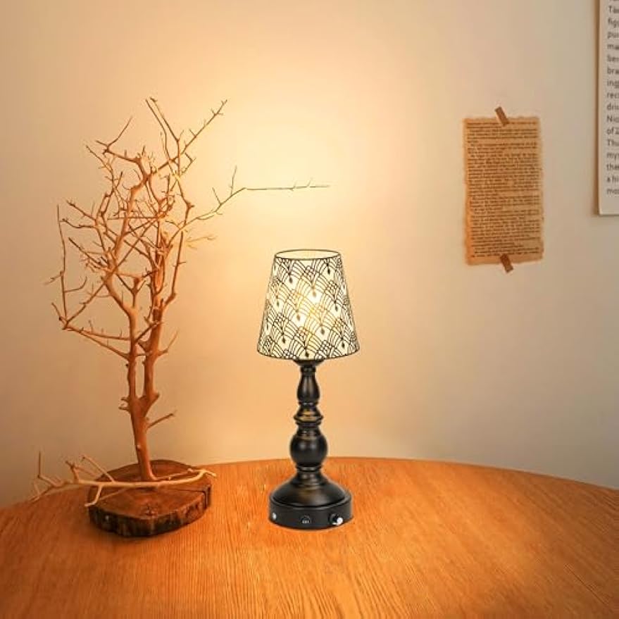 Kiven Cordless Table Lamp,Dimmable Rustic Farmhouse Bedside Desk Lamps with Metal Lampshade,2700K Warm White, Rechargeable Nightstand Lamp for Office Home Decor Bedside DZ0474