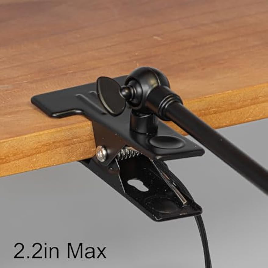 Kiven Plug-in Modern Clip-on Desk Lamp, 1-Light Vintage Nightstand Lamp with Flexible Arm, 8.2FT Plug in Cord, Decorative Clamp Lamp for Office Home Bedside Bookshelf Black Finish