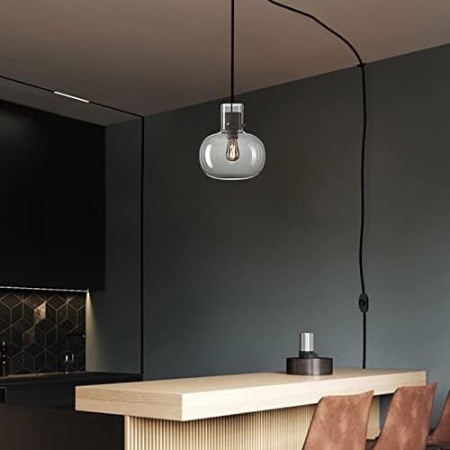 Kiven Pendant Light Equipped with Dimmable Lighting Wire（177.16 inches）,E26 1-Light Modern Simple Creative Glass Scandinavia Chandelier for Hotel Bar Restaurant-Smoky Grey(Bulb Not Included)