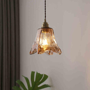 Amber glass caramel lamp shade for pendant light, irregular shape. Decorative glass cover for dining room and kitchen.