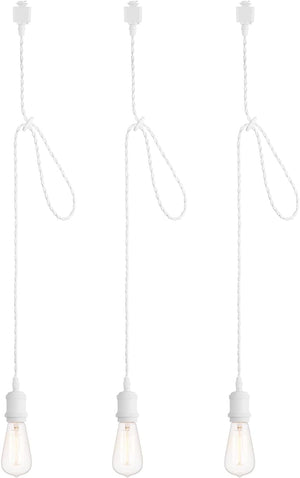 Kiven H-Type Black Track Lighting Pendants with White Cord and Edison Bulbs - Pack of 3
