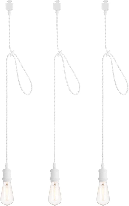 Kiven H-Type Black Track Lighting Pendants with White Cord and Edison Bulbs - Pack of 3