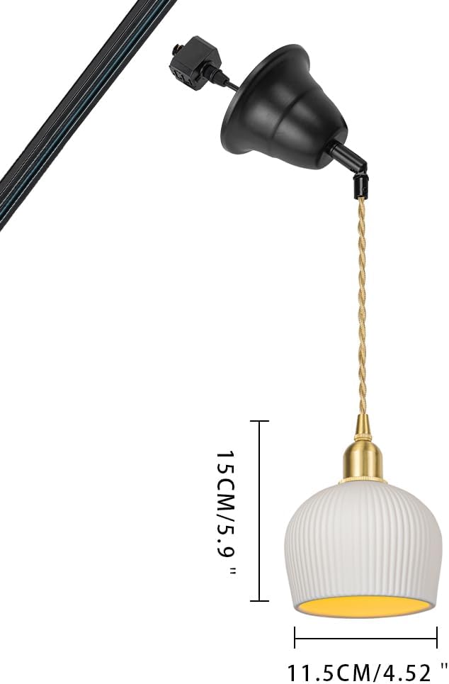 White ceramic pendant light with adjustable cord, featuring a ribbed shade, perfect for sloped position track lighting.