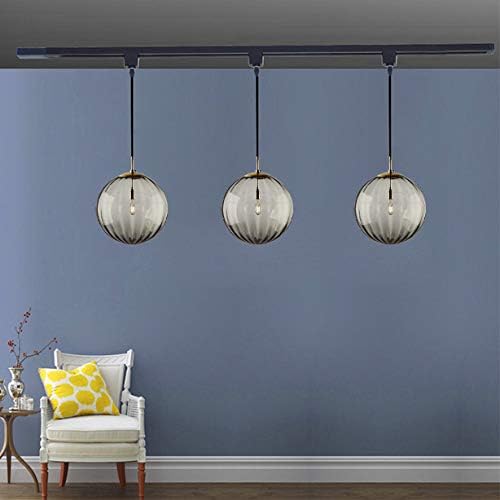 Kiven H-Type Track Light with 3.2ft Black Cord Nordic Creative Style Grey Glass Lampshade E26 Lamp Socket Track Pendant Light for Bedroom Living Room Loft Cafe Room (Bulb and Track Rail Not Included)