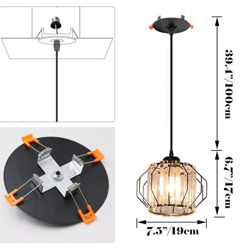 Kiven Can Lights Retrofit Recessed Lighting with E26 Power Outlet Adapter, Replacement Conversion Kit for 2-3.5in Holes, Modern Crystal Pendant Lighting for Kitchen Living Room Hallway Silver XDD363