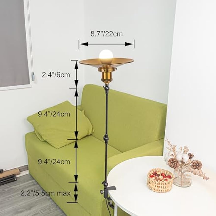 Kiven Plug-in Modern Clip-on Desk Lamp, 1-Light Nightstand Lamp with Flexible Arm, 8.2FT Plug in Cord, Decorative Clamp Lamp for Office Home Decoration Bookshelf Bedside Brass Finish