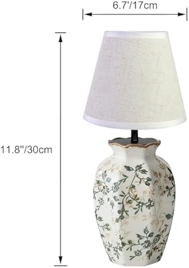 Kiven Cordless Table Lamp, Dimmable LED Vase Lamps with Fabric Lampshade, Classic Cottage Ambient Light, 1-Light Rechargeable Nightstand Lamp for Office Bookcase Bedside TD0999