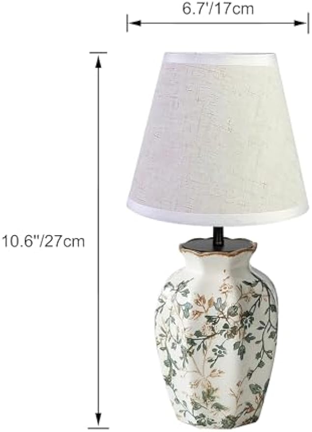 Kiven Cordless Table Lamp, Dimmable LED Vase Lamps with Fabric Lampshade, Classic Cottage Ambient Light, 1-Light Rechargeable Nightstand Lamp for Office Bookcase Bedside TD0998