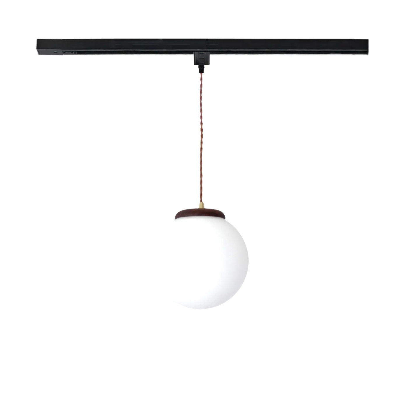 Dimmable H-Type Track Lighting Pendants, White Frosted Glass Shade Globe Shape, 3.2 ft Cord Wood Finished E26 Socket Restaurant Kitchen Island Customizable