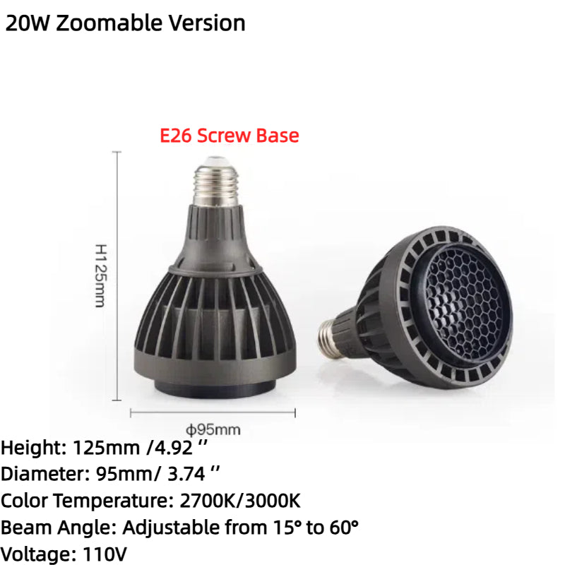 Kiven 20W Zoomable Spotlight with Honeycomb Grid Anti - Glare LED Spotlight Bulb, E26 Screw Base, Light Source for Restaurant Private Rooms and Ceiling Lights