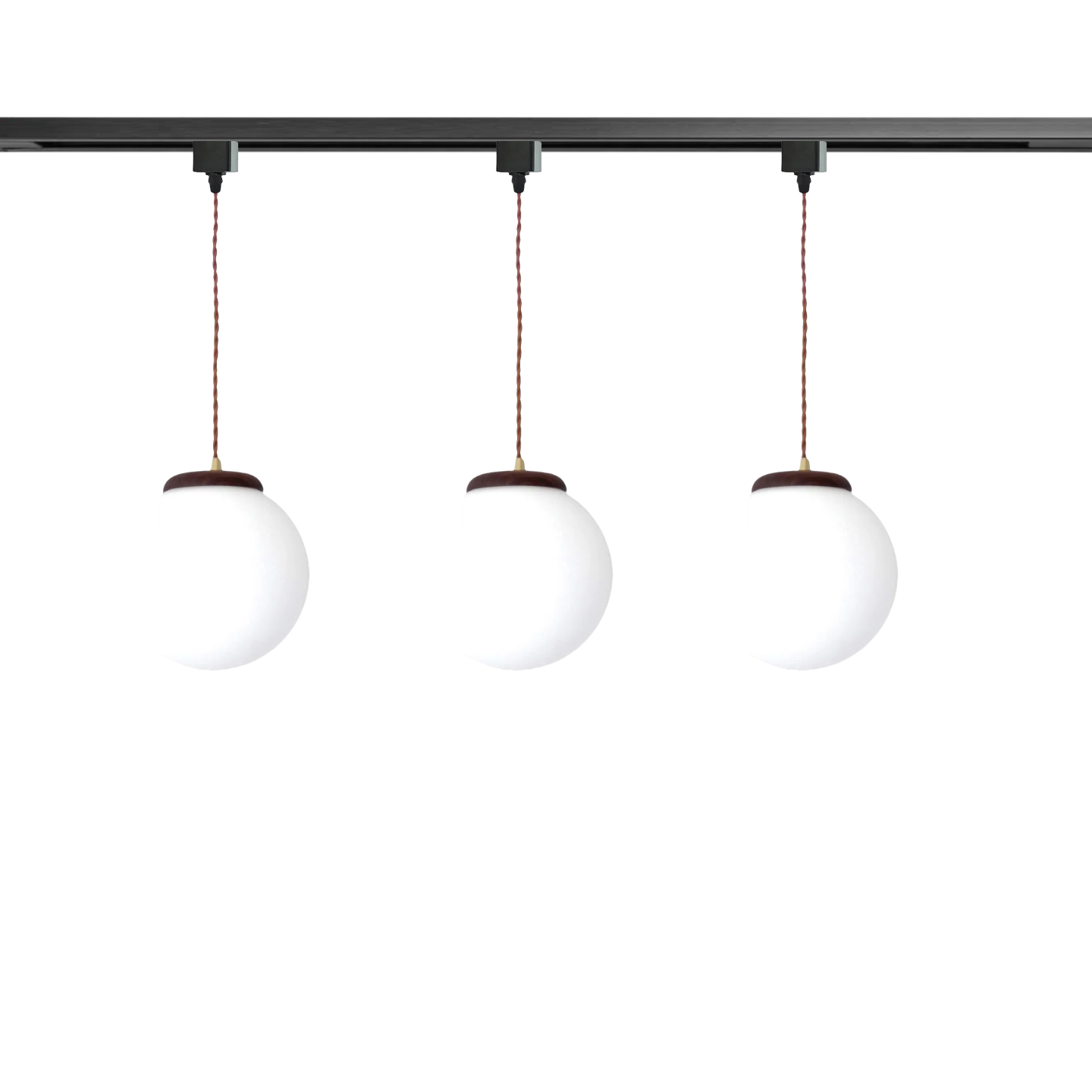 Dimmable H-Type Track Lighting Pendants, White Frosted Glass Shade Globe Shape, 3.2 ft Cord Wood Finished E26 Socket Restaurant Kitchen Island Customizable