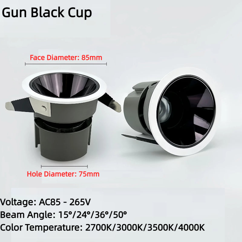 Kiven LED Ceiling Spotlight, Recessed Deep Anti - Glare, High CRI, 2700K-4000K, for Hotels, Clubs, Restaurants, 15 - Degree Spotlight