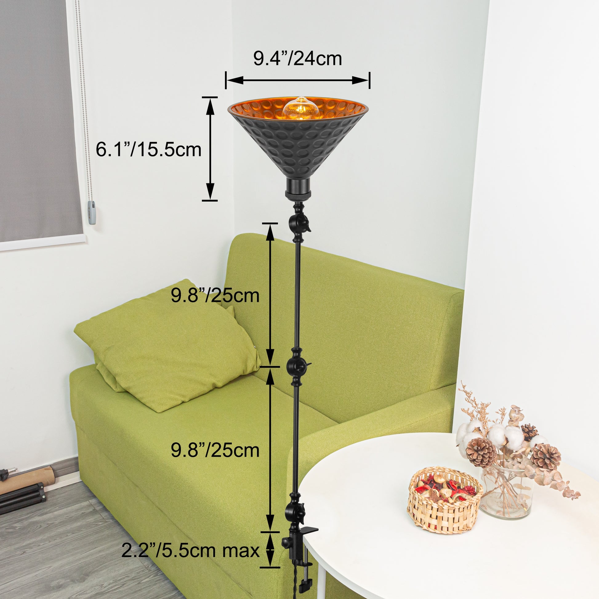 Kiven Dimmable Clip-on Desk Lamp, 1-Light Iron Modern Nightstand Lamp with Flexible Swing Arm, 8.2FT Plug in Cord, Decorative Clamp Lamp for Office Home Bookshelf Bedside